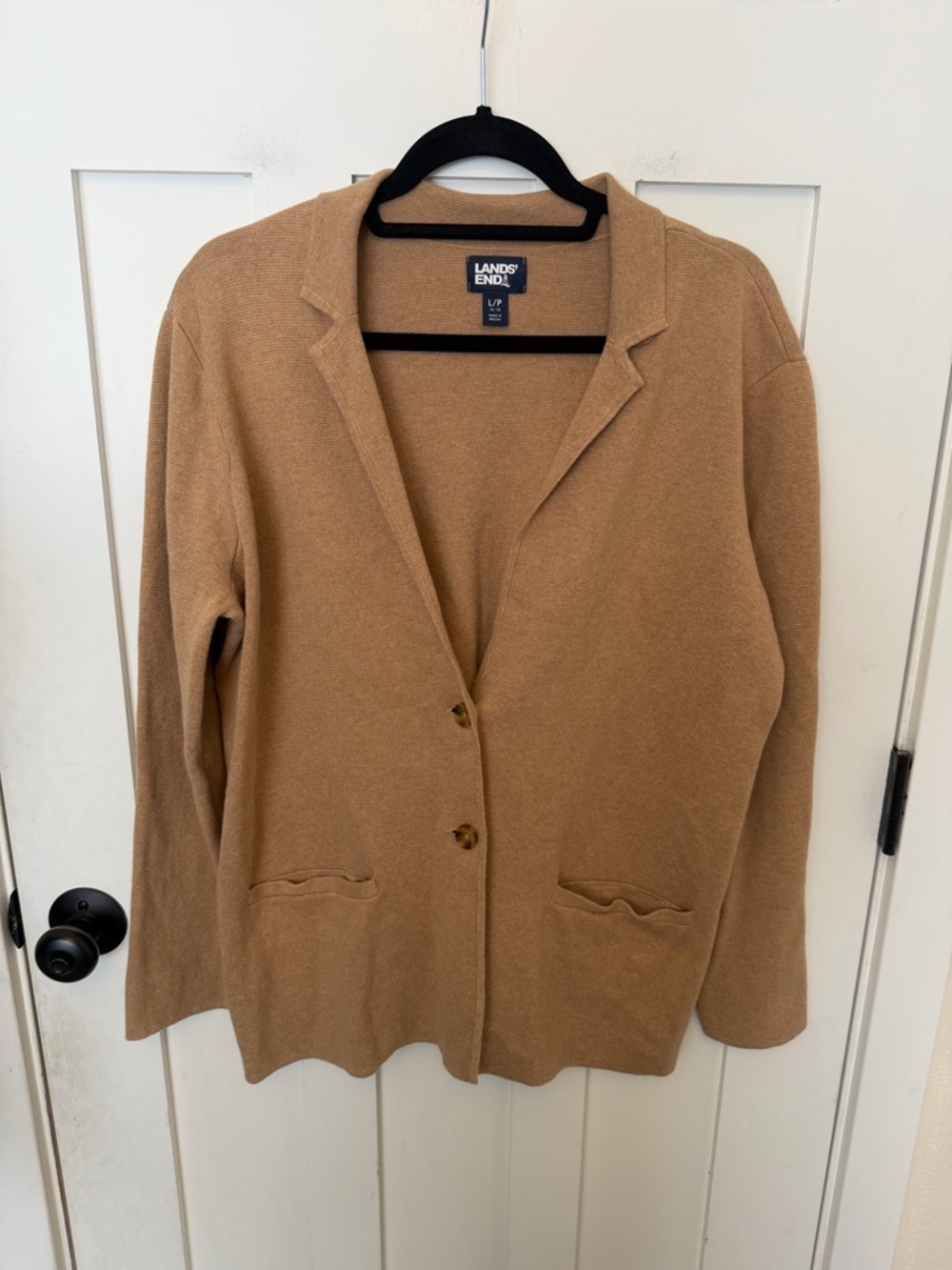 Lands' End Fine Gauge Cotton Button Front Blazer Sweater Size Large 14-16 Petite - Picture 6 of 9